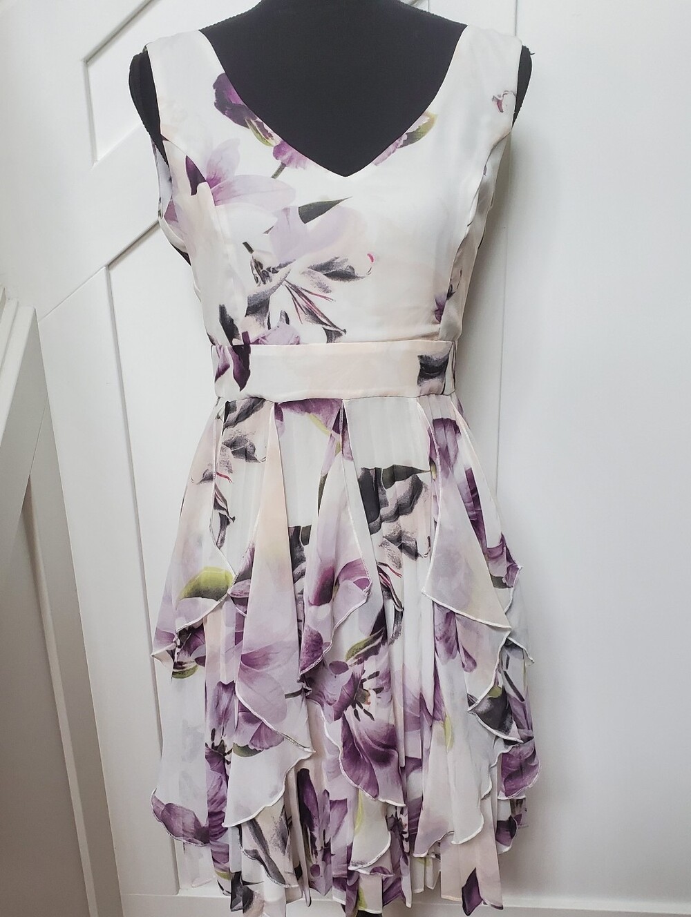 le chateau Lavender Floral Ruffle Mini Dress